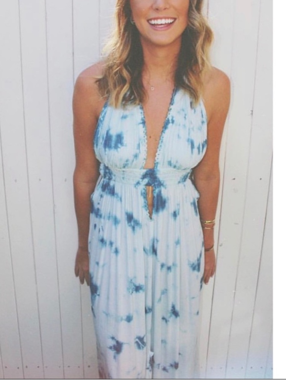 Like-New Boho Me Tie Dye Plunge/Halter Neck Maxi Dress, Sz XS